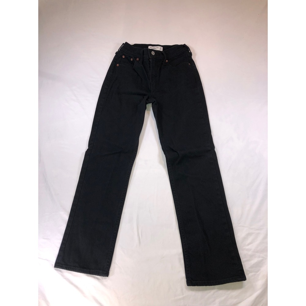 Abercrombie & Fitch Mid Rise 90s Straight Jeans Black Size 23 Short